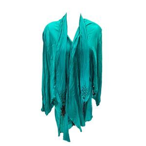 Vintage Marc D’Alcy Long Line Teal 100% Silk Embellished Blouse - Small
